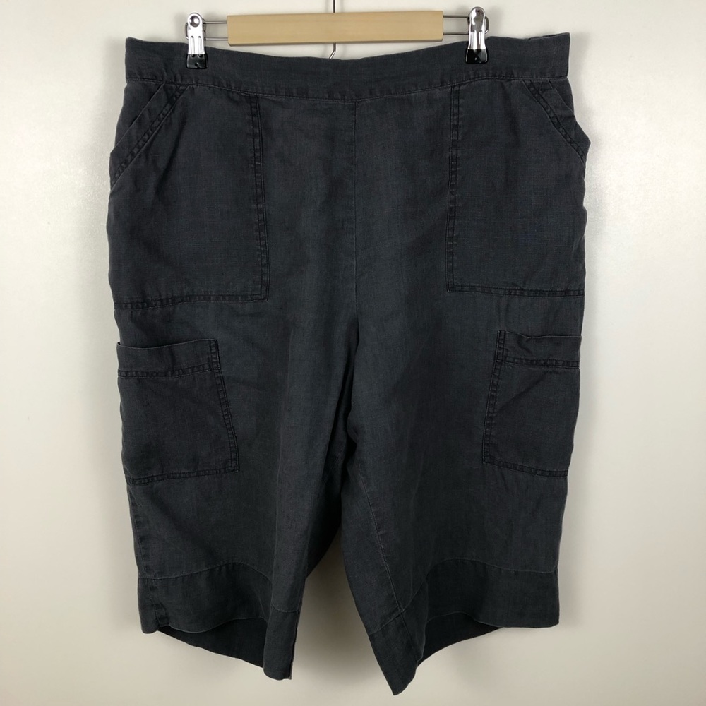Flax Linen Lagenlook Cargo Flood Capri Pants